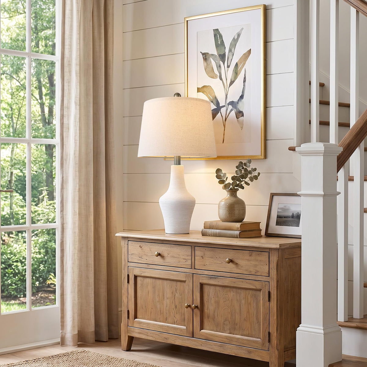 23" Farmhouse Ceramic Table Lamp Modern Bedside Lamps Off (23.25" Single - Off-White)