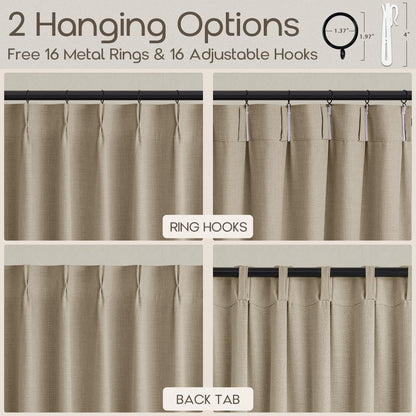 Oatmeal Thick Linen Pinch Pleat Kitchen Curtains 24 Inches Long 2 Panels (Oatmeal / 40"W x 24"L (Pack of 2))