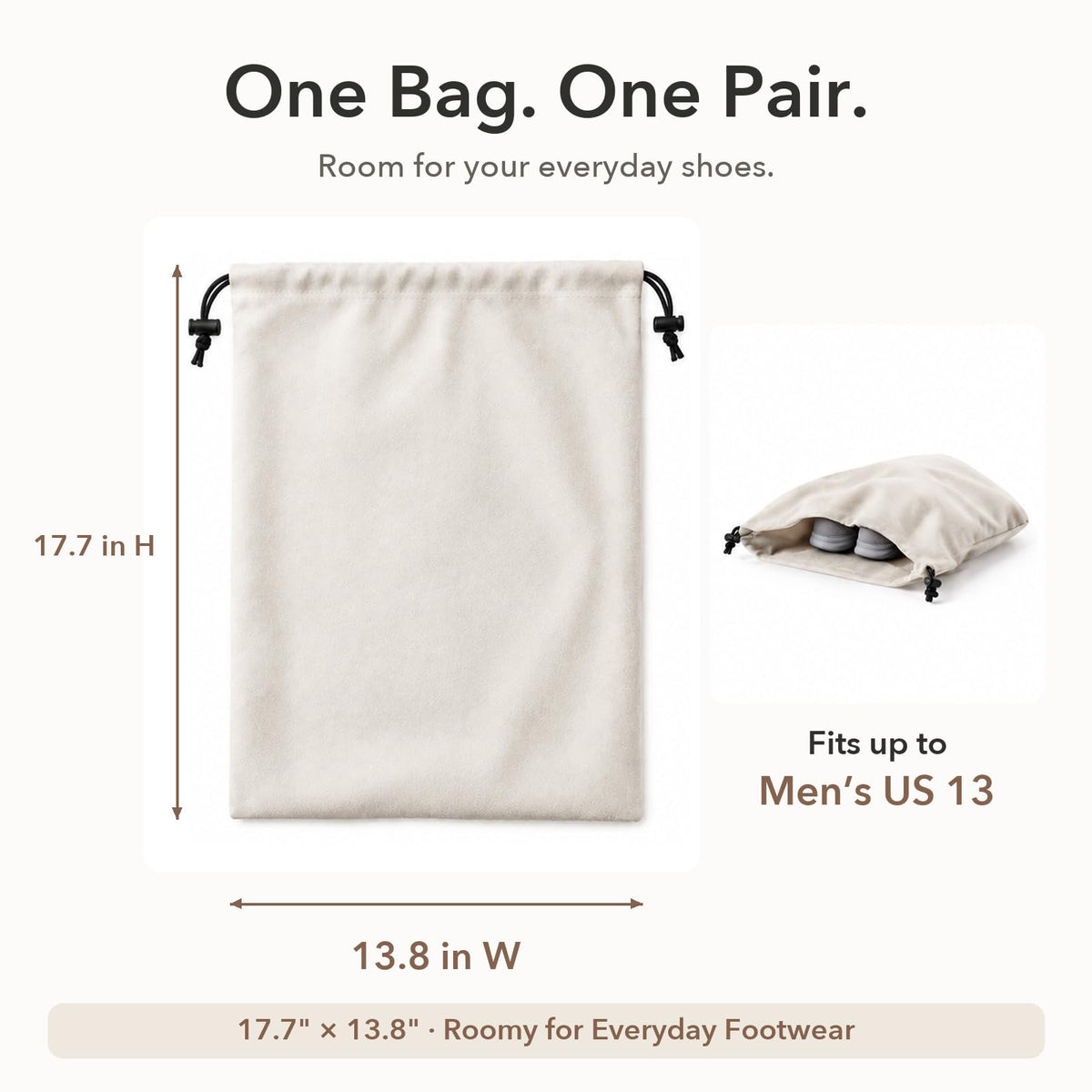 6 Pack Premium Velvet Shoe Bags for Travel & Packing in Suitcases (Beige)