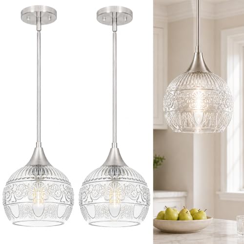 Vintage Pendant Lights Kitchen Island With Glass Shade Set of 2