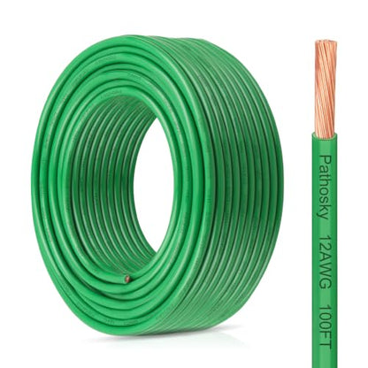 THHN Wire 12 Gauge 100FT Stranded Copper Electrical Building Wire 600V with Nylon Sheath & PVC Insulation (Green / 12AWG 100FT)