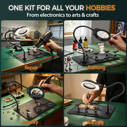 Magnetic Helping Hands Soldering Station Clamp Metal with 5X Magnifier Lamp