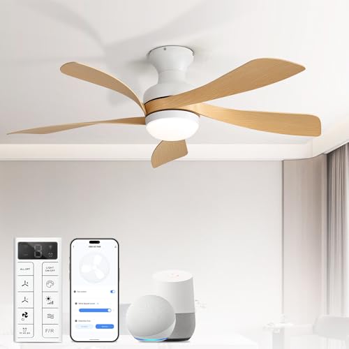 42 Inch Smart Ceiling Fans with Lights and Remote (White+Wood / 42inch Max)