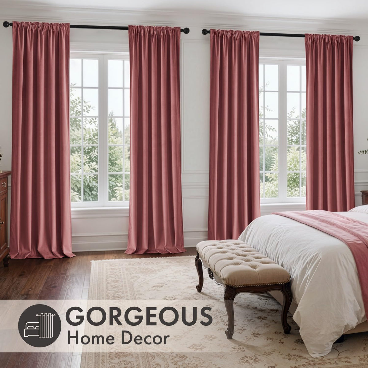 Dusty Rose Velvet Curtains 4 Panels Set Back Tab 40x108 Inch Long (Dusty Rose / 40"W x 108"L (Pack of 4))