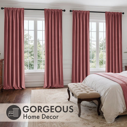 Dusty Rose Velvet Curtains 4 Panels Set Back Tab 40x108 Inch Long (Dusty Rose / 40"W x 108"L (Pack of 4))