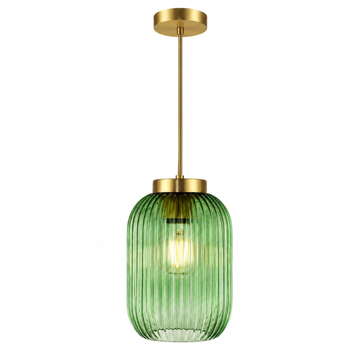 2 Pack Dark Green Ribbed Glass Lamp Shade (Green)