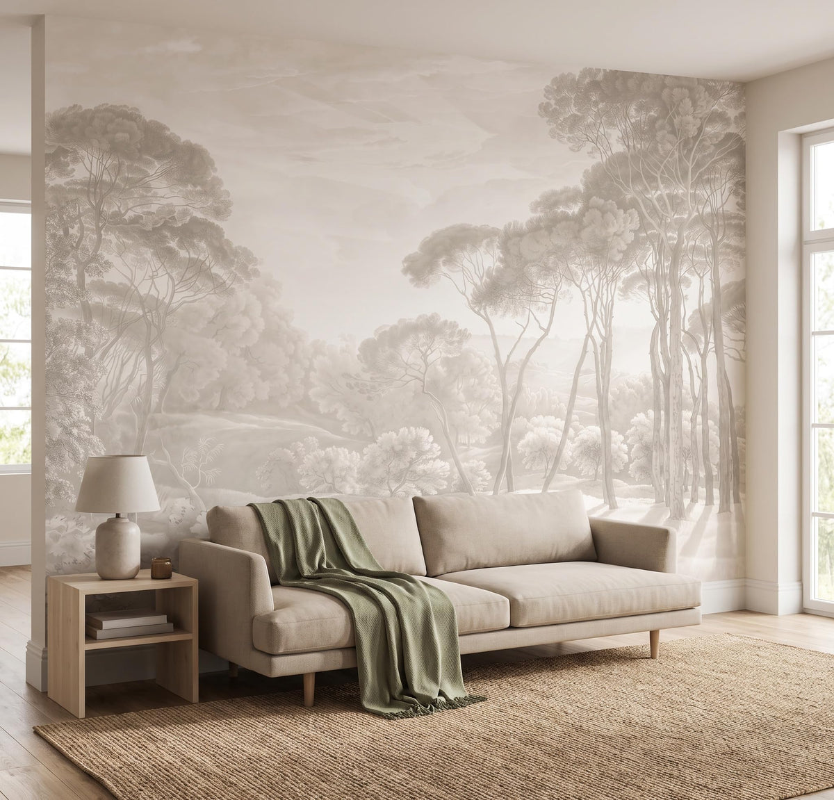 Beige Forest Landscape Wallpaper Peel and Stick (Sa Mural 13 / 157" x 110")