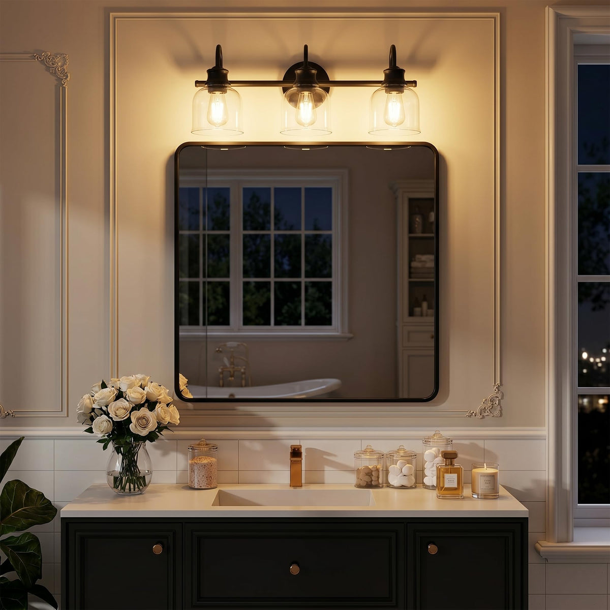 3 Lights 24" Bathroom Vanity Light Fixtures (Black / 3 Lights)