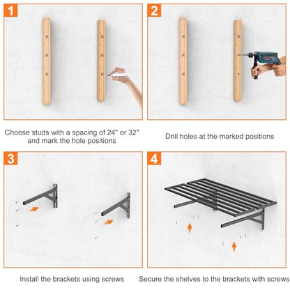 2-Pack Heavy-Duty Garage Wall Shelves, Floating Wall-Mounted Storage Shelves with Screw-Secured, Holds 400 lbs/Shelf for Garage