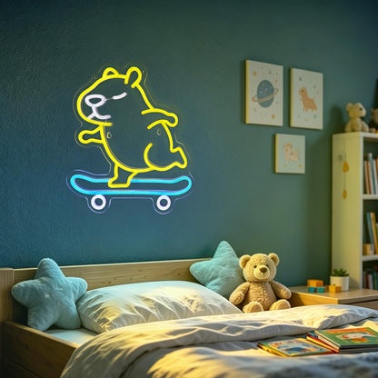 Capybara Neon Sign (Yellow, Blue and White)