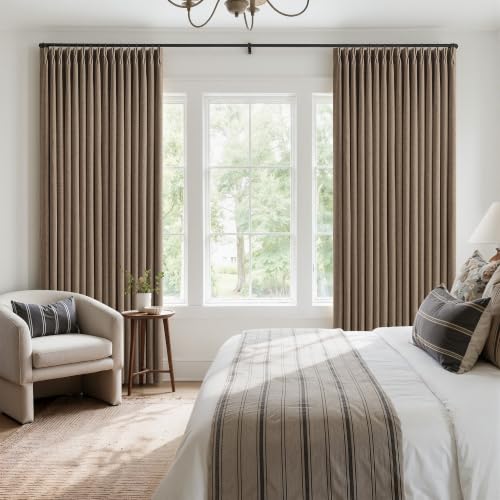 Dark Flax Pinch Pleated 100% Blackout 80 Inch Curtains 2 Panels 50 By 80 (Dark Flax / 50"W x 80"L (Pack of 2))