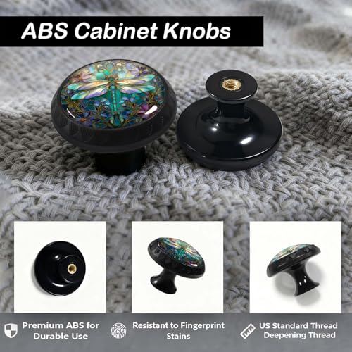 4 Pack Stained Glass Dragonfly Cabinet Knobs for Kitchen Bathroom