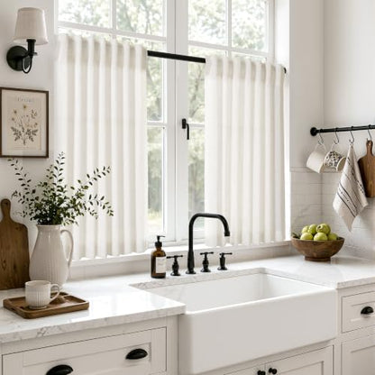 Natural Linen Cafe Curtains 48 Inches Long for Kitchen 2 Panels (Natural / 52"W x 48"L (Pack of 2))