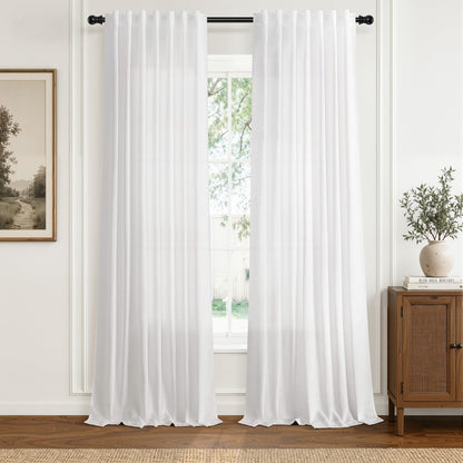 White Linen Curtains 102 Inches Long for Living Room 2 Panels (White / 52"W x 102"L (Pack of 2))