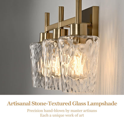 3 Light Bathroom Vanity Light Modern with Hammered Glass Shade (Gold / 3 Lights)