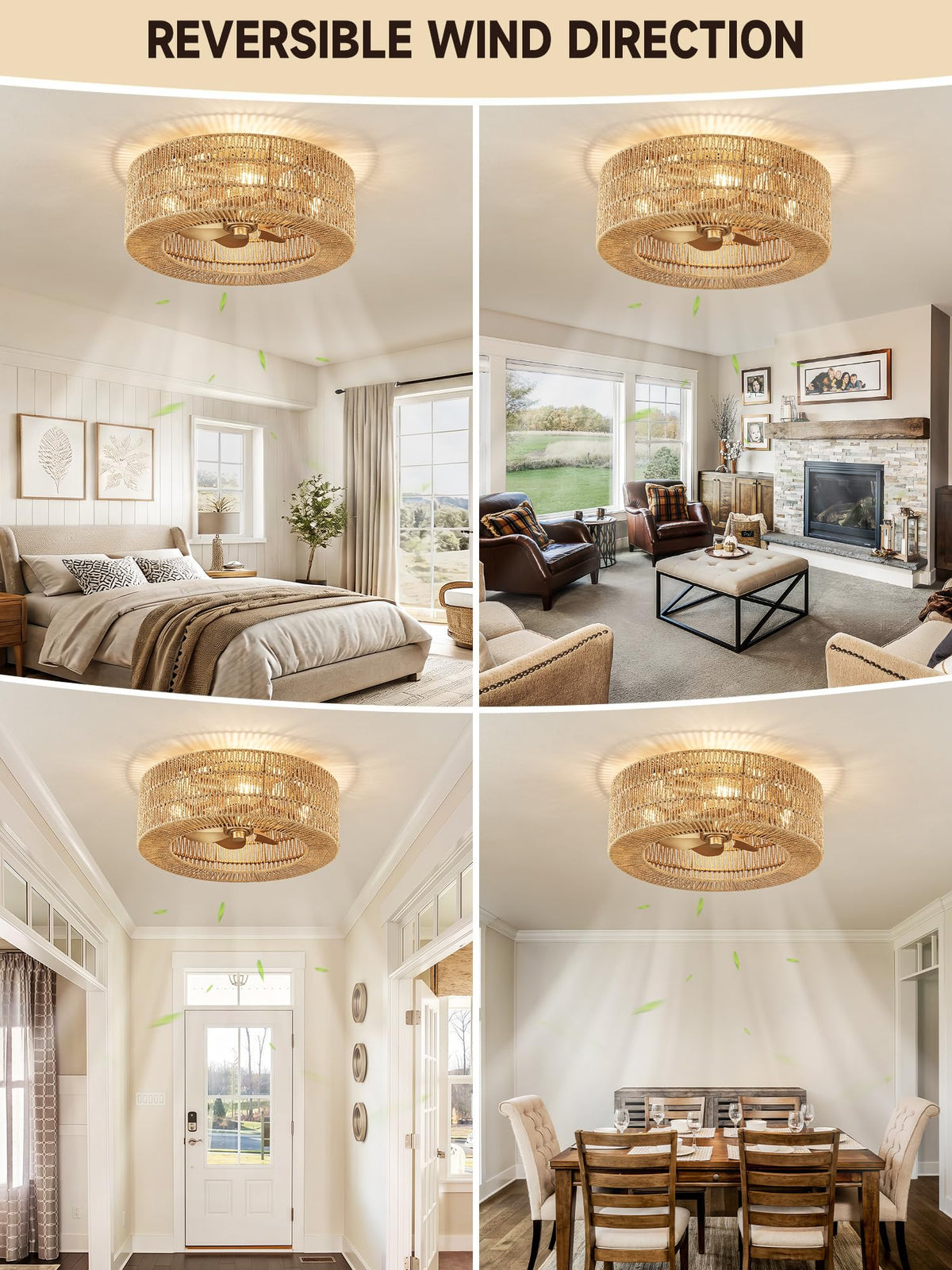Rattan fandelier Ceiling Fans with Lights (Golden color 6)
