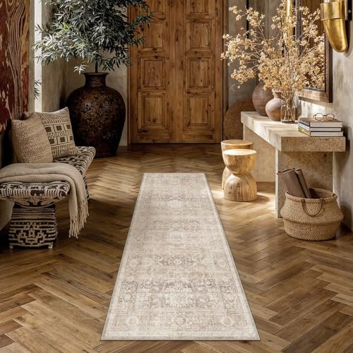 Beige Washable 2x5 Runner Rugs for Hallway Entryway (Retro | Beige / 2' x 5' (Runner))