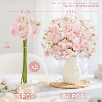 54Pcs Ranunculus Artificial Flowers Faux Silk Mini Flowers Indoor (Shabby Blush)