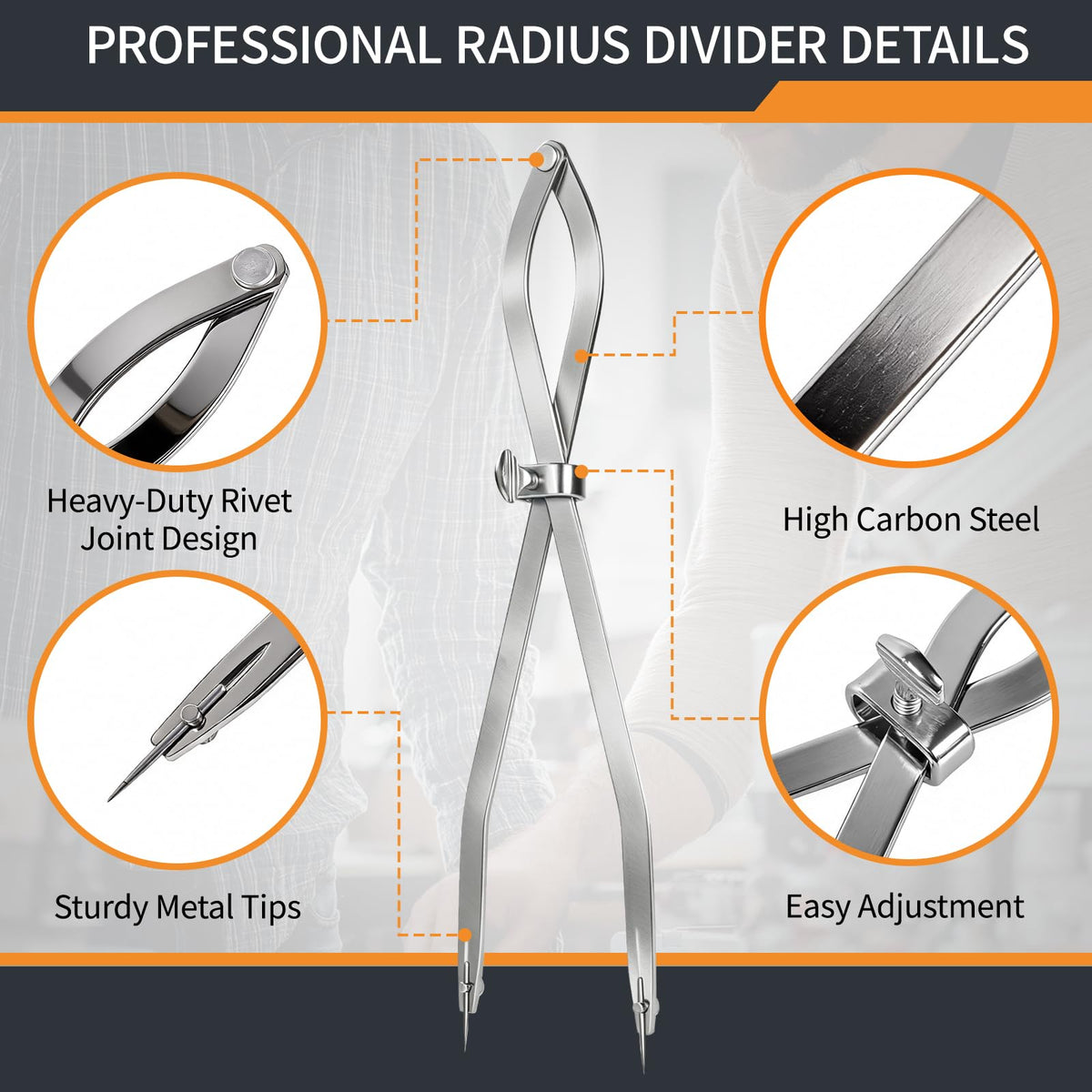 16 inch Radius Divider Tool Scribing Compass for Wood Leather Metal Marking (16inch-1PCS)