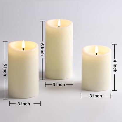 Moving Flame LED Pillar Candles with Remote Set of 3