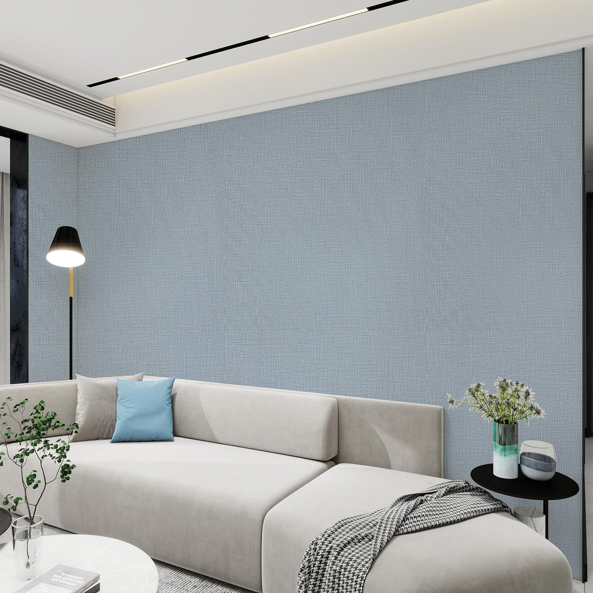 Blue Grasscloth Peel and Stick Wallpaper 15.7"x120" (Blue / 15.7" x 120")