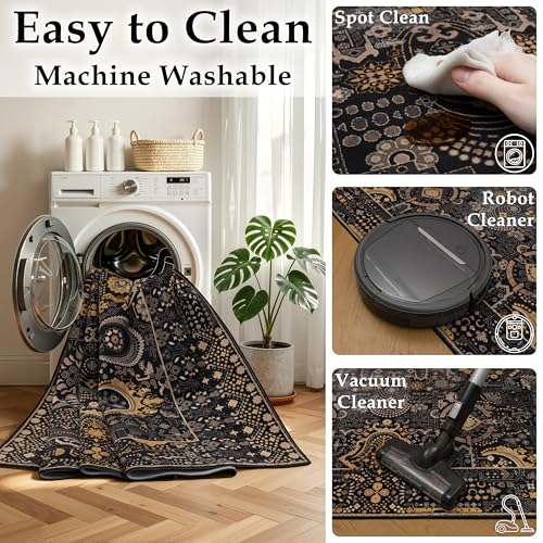 Washable Area Rug 5×7 for Living Room (Black and Gold / 5' x 7' (Rectangular))