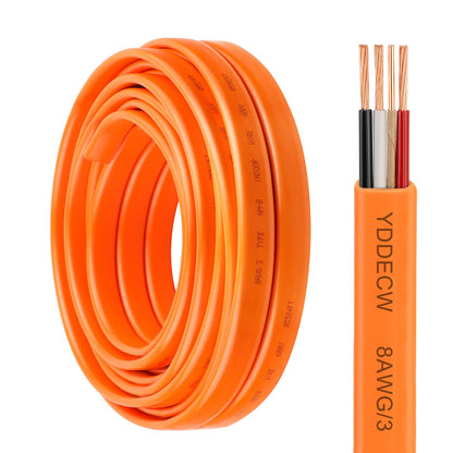 8/3 NM-B Wire with Ground - 15FT 8 AWG 3 Conductor Non-Metallic Sheathed Cable Pure Copper Residential Indoor Wire for Outlets, Switches, Other Loads and Lighting Wiring Projects etc.(Orange) (15FT)