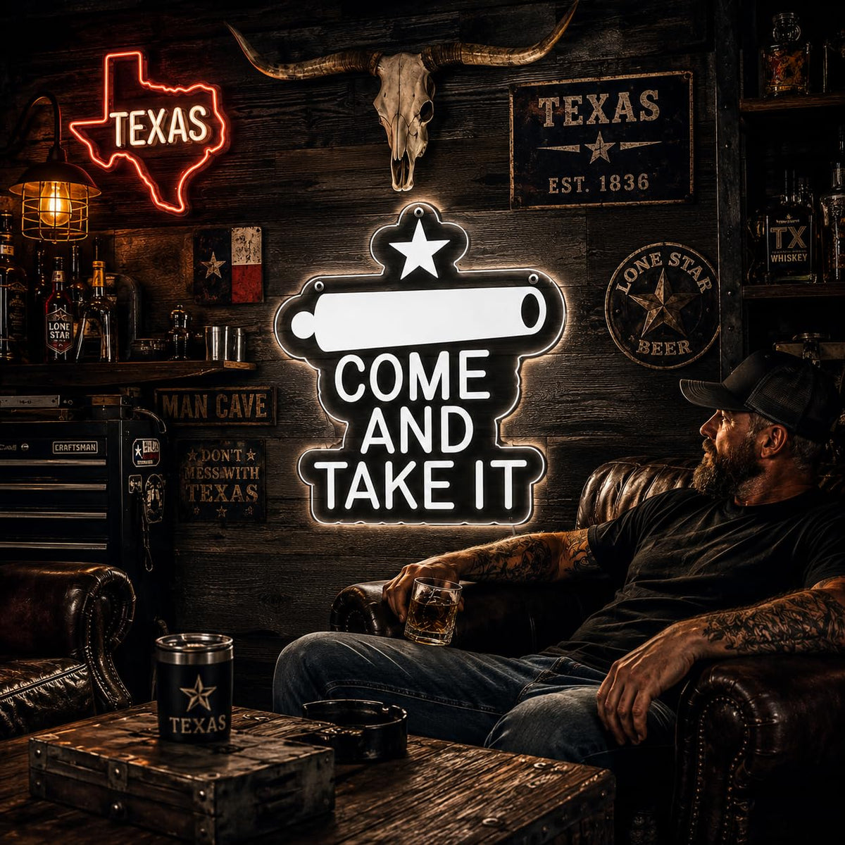 Come and Take It" Neon Sign for Wall Decor (White-Texas)