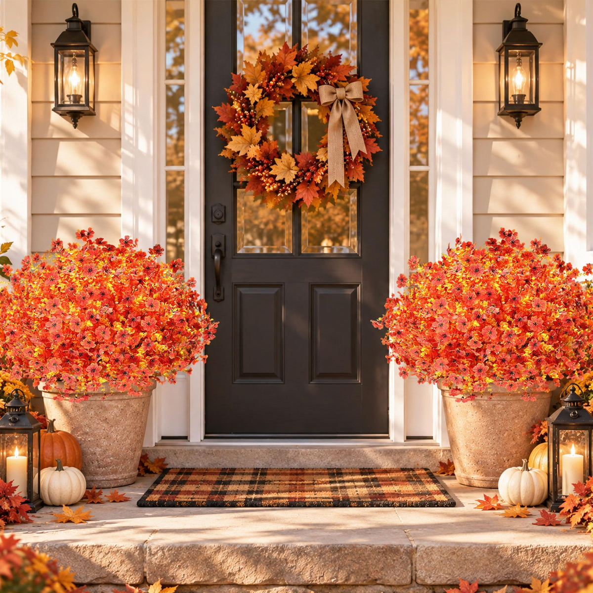 24Pcs Artificial Fall Flowers for Outdoors UV Resistant Decor