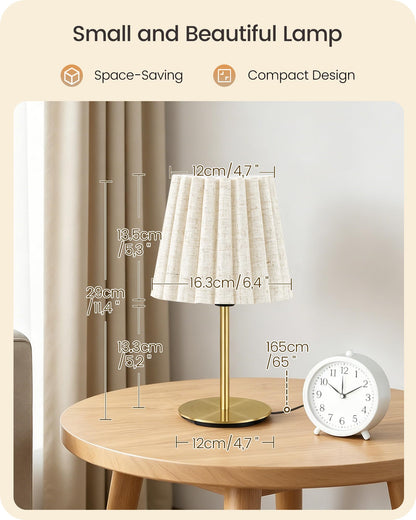 Small Bedside Table Lamp (Gold & Beige - Push Button)