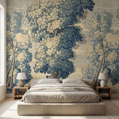 3D Flower Tree Peel and Stick Wall Mural with Gold Tree Body Self Adheisve Floral Mural Wallpaper for Living Room Bedroom Kids Room