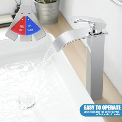 Tall Bathroom Faucet Vessel Sink Faucet with Drain (With Drain / Polished Chrome)