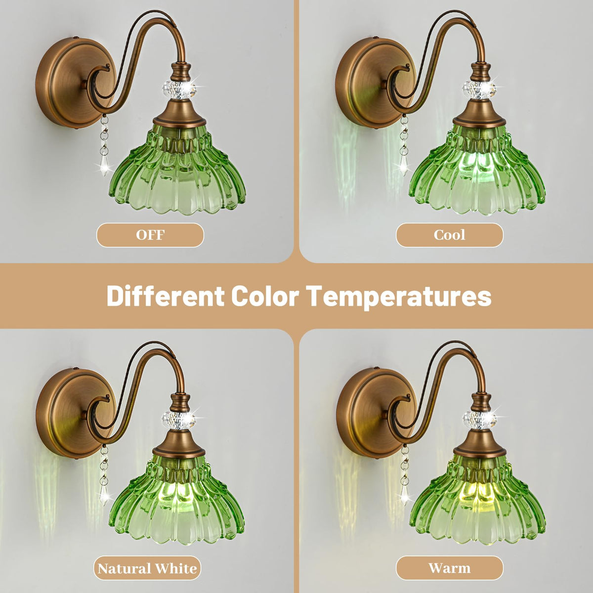 1 Piece Vintage Wall Sconce (Antique Brass and Green / 1-Light)