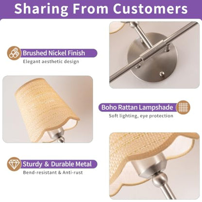 3 Light Boho Rattan Bathroom Vanity Light Fixture
