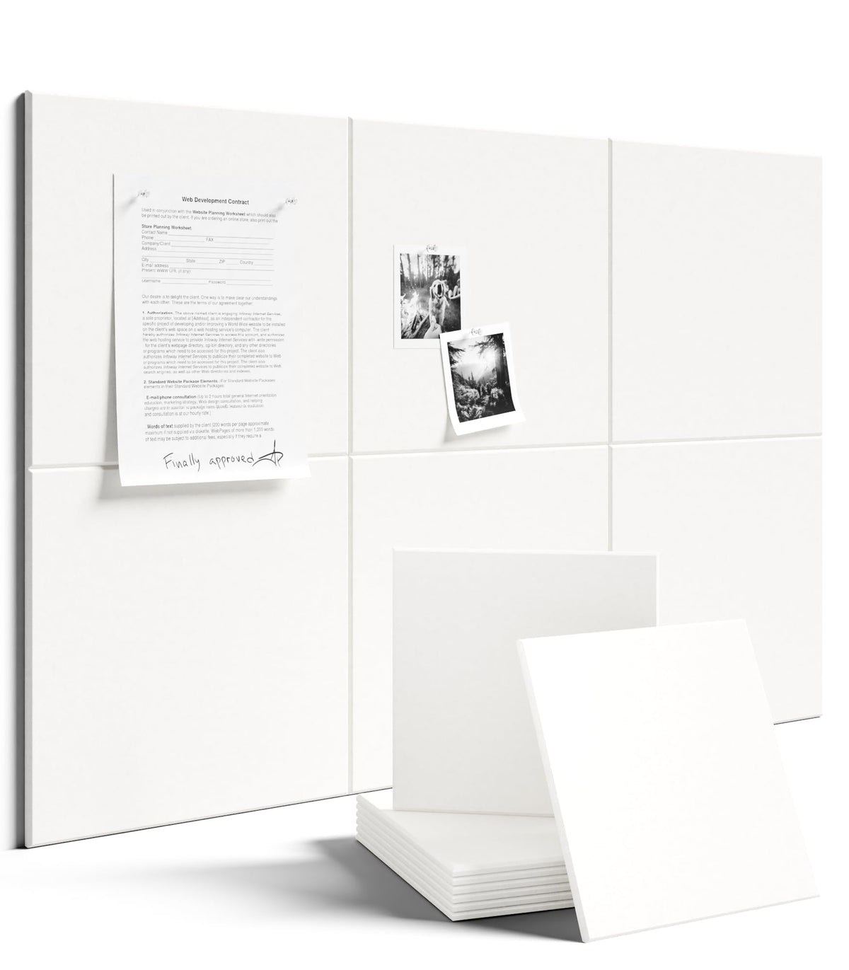 Felt Bulletin Board & Cork Board Alternative 36'' x 24'' (Milky White / Solid tile 6-pack)