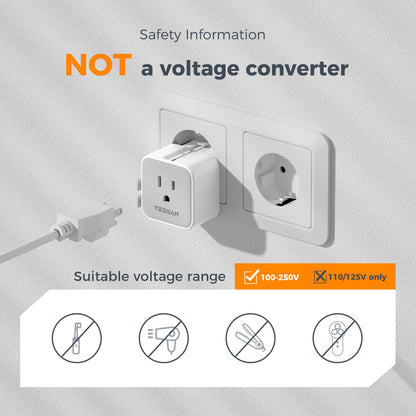 2 Pack Universal Travel Adapter (Grey&White-2 Pack)