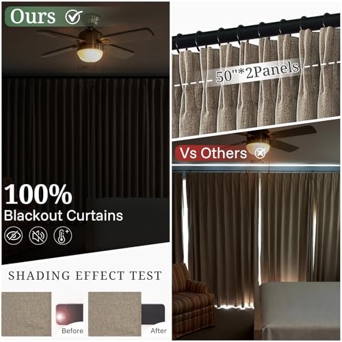Blackout Pinch Pleated Living Room Curtains 96 Inch Long 2 Panels 8FT Length (Darkflax / 50"W x 96"L (Pack of 2))