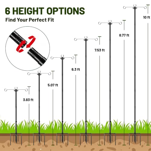 Outdoor String Light Poles 10 ft with Detachable Side Crossbars