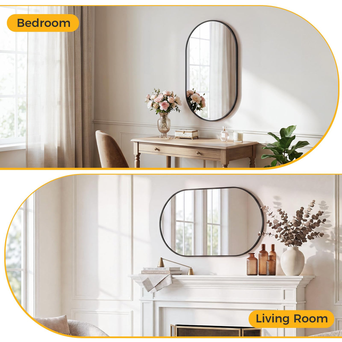 24" x 36" Oval Bathroom Mirror (Black / 24"L x 36"W / Oval)