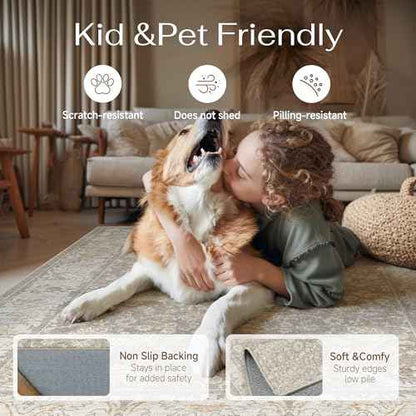2x3 Taupe Washable Area Rug Non Slip Retro Distressed Doormat (Distressed | Taupe / 2' x 3' (Rectangular))