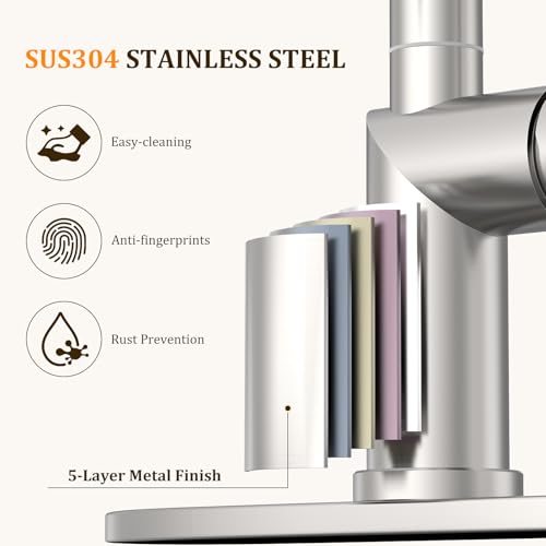 Kitchen Faucet with Pull Down Sprayer Kitchen Sink Faucets 2 Spray Modes 1 or 3 Hole Single Handle High Arc Stainless Steel