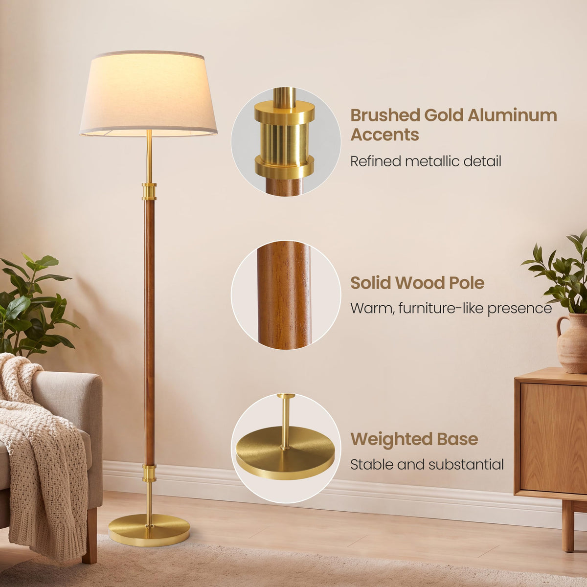 Mid Century Floor Lamp (Dimmable-Dark Walnut)