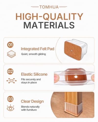 28Pcs Chair Leg Floor Protectors Rectangle for Hardwood Floors Silicone Caps Covers Felt Furniture Pads Clear Chair Sliders