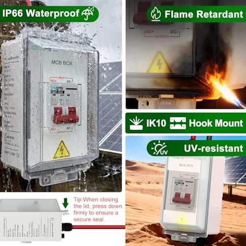 CNLONQ Solar PV Disconnect Switch 20~63A 1000V DC Miniature Circuit Breaker IP66 Waterproof with PV Connector and Install Hook for RV
