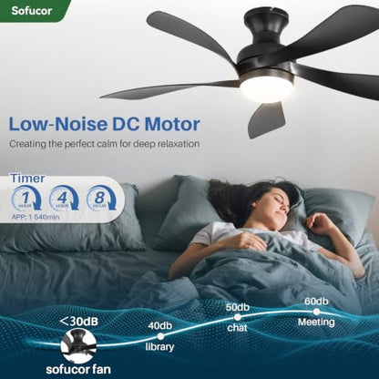 52 Inch Smart Ceiling Fans with Lights and Remote (Black / 52inch Max)