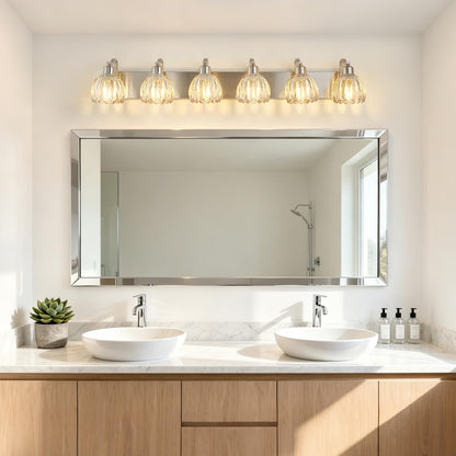Brushed Nickel Vanity Light Bathroom Lighting Fixtures 6 Light Crystal Tulip Shade Modern Bathroom Vanity Light (Brushed Nickel - Tulip Clear / 6-light)