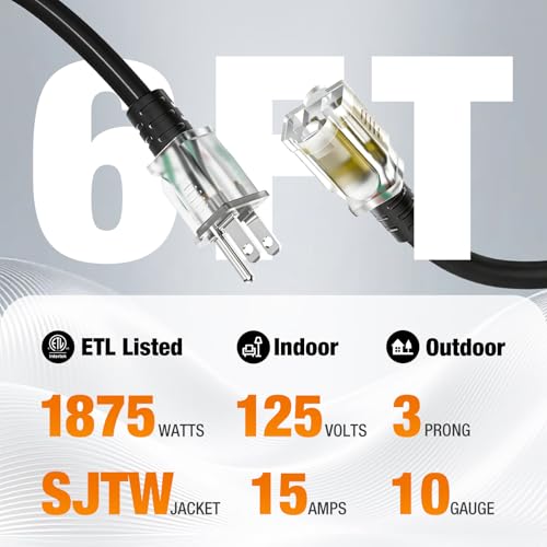Outdoor Extension Cord 6 FT Waterproof