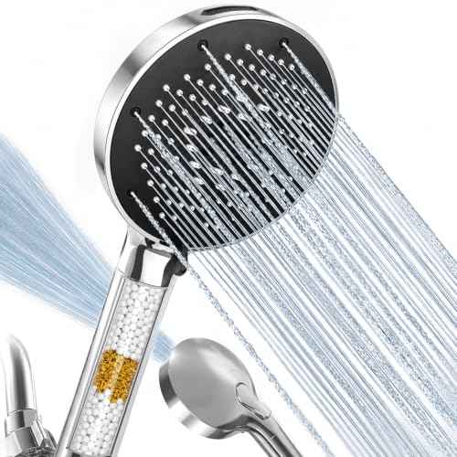High Pressure Filtered Handheld Shower Head 9 Spray（1 filter） (2.5 Gallon Per Minute+1 Filter / Chrome Silver)