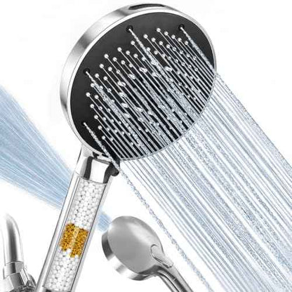 High Pressure Filtered Handheld Shower Head 9 Spray（1 filter） (2.5 Gallon Per Minute+1 Filter / Chrome Silver)