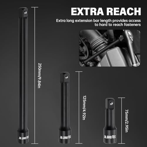 4-Piece 1/2-Inch Drive Impact Extension Bar and Universal Joint Set, 3-Inch, 5-Inch, and 10-Inch Sizes, CR-V Steel, Manganese Phosphate Finished